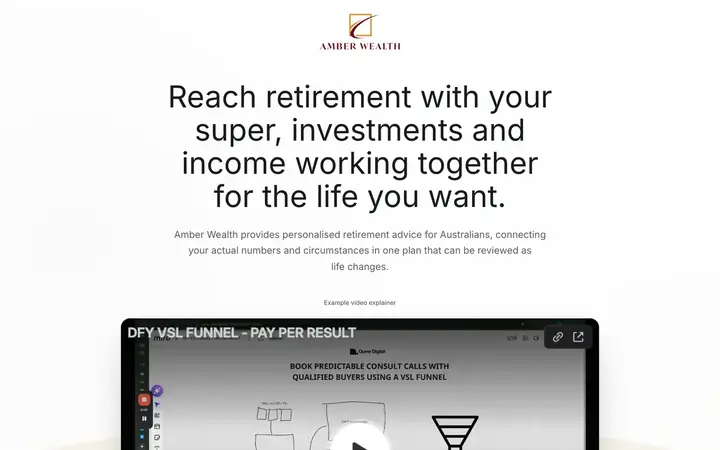Landing page preview for Amber Wealth