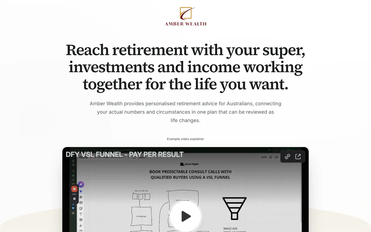 Landing page preview for Amber Wealth